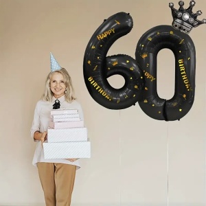 Balon din Folie Metalizata Flippy, Figurina Cifra, Scris Happy Birthday, Tema Aniversare 100 cm, Ambalaj Individual, Pai inclus, Umflare cu Aer sau Heliu, Negru, Cifra 0 - Img 4