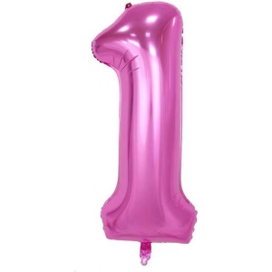 Balon din Folie Metalizata Flippy, Figurina Cifra si Coroana, Tema Aniversare 100 cm, Ambalaj Individual, Pai inclus, Umflare cu Aer sau Heliu, Roz, Cifra 1 - Img 3
