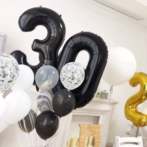 Balon din Folie Metalizata, Flippy, Figurina Cifra, Tema Aniversare 100 cm, Ambalaj Individual, Pai inclus, Umflare cu Aer sau Heliu, Negru, Cifra 3 - Img 3