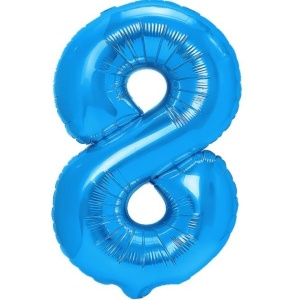 Balon din Folie Metalizata, Flippy, Figurina Cifra, Tema Aniversare 100 cm, Ambalaj Individual, Pai inclus, Umflare cu Aer sau Heliu, Albastru, Cifra 8 - Img 1