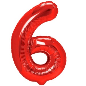 Balon din Folie Metalizata Flippy, Figurina Cifra, Tema Aniversare 100 cm, Ambalaj Individual, Pai inclus, Umflare cu Aer sau Heliu, Rosu, Cifra 6 - Img 1