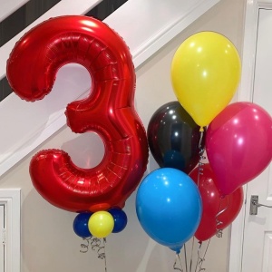 Balon din Folie Metalizata Flippy, Figurina Cifra, Tema Aniversare 40 cm, Ambalaj Individual, Pai inclus, Umflare cu Aer sau Heliu, Rosu, Cifra 3 - Img 5