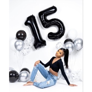 Balon din Folie Metalizata Flippy, Figurina Cifra, Tema Aniversare 40 cm, Ambalaj Individual, Pai inclus, Umflare cu Aer sau Heliu, Negru, Cifra 1 - Img 3