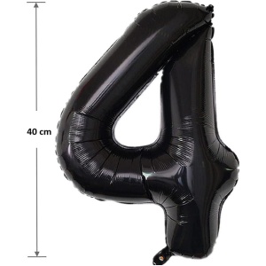 Balon din Folie Metalizata Flippy, Figurina Cifra, Tema Aniversare 40 cm, Ambalaj Individual, Pai inclus, Umflare cu Aer sau Heliu, Negru, Cifra 4 - Img 2