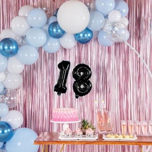 Balon din Folie Metalizata Flippy, Figurina Cifra, Tema Aniversare 40 cm, Ambalaj Individual, Pai inclus, Umflare cu Aer sau Heliu, Negru, Cifra 8 - Img 4