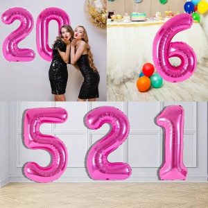 Balon din Folie Metalizata Flippy, Figurina Cifra, Tema Aniversare 40 cm, Ambalaj Individual, Pai inclus, Umflare cu Aer sau Heliu, Roz, Cifra 2 - Img 8