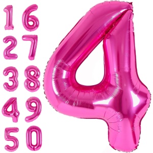 Balon din Folie Metalizata Flippy, Figurina Cifra, Tema Aniversare 40 cm, Ambalaj Individual, Pai inclus, Umflare cu Aer sau Heliu, Roz, Cifra 4 - Img 6