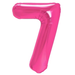 Balon din Folie Metalizata Flippy, Figurina Cifra, Tema Aniversare 40 cm, Ambalaj Individual, Pai inclus, Umflare cu Aer sau Heliu, Roz, Cifra 7 - Img 3