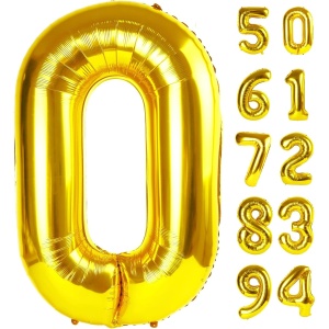 Balon din Folie Metalizata Flippy, Figurina Cifra, Tema Aniversare 40 cm, Ambalaj Individual, Pai inclus, Umflare cu Aer sau Heliu, Auriu, Cifra 0 - Img 8