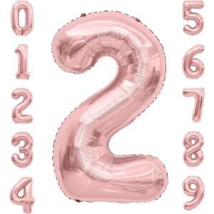 Balon din Folie Metalizata Flippy, Figurina Cifra, Tema Aniversare 40 cm, Ambalaj Individual, Pai inclus, Umflare cu Aer sau Heliu, Rose Gold, Cifra 2 - Img 5