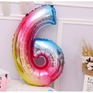 Balon din Folie Metalizata Flippy, Figurina Cifra, Tema Aniversare 40 cm, Ambalaj Individual, Pai inclus, Umflare cu Aer sau Heliu, Multicolor, Cifra 6 - Img 8