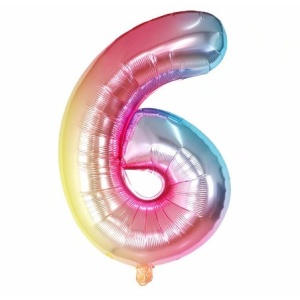 Balon din Folie Metalizata Flippy, Figurina Cifra, Tema Aniversare 40 cm, Ambalaj Individual, Pai inclus, Umflare cu Aer sau Heliu, Multicolor, Cifra 6 - Img 1