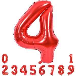 Balon din Folie Metalizata Flippy, Figurina Cifra, Tema Aniversare 80 cm, Ambalaj Individual, Pai inclus, Umflare cu Aer sau Heliu, Rosu, Cifra 4 - Img 9