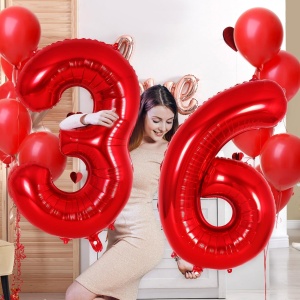 Balon din Folie Metalizata Flippy, Figurina Cifra, Tema Aniversare 80 cm, Ambalaj Individual, Pai inclus, Umflare cu Aer sau Heliu, Rosu, Cifra 6 - Img 5