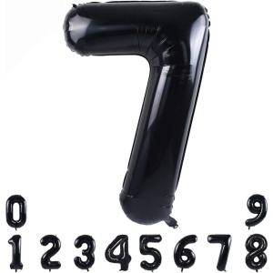 Balon din Folie Metalizata, Flippy, Figurina Cifra, Tema Aniversare 80 cm, Ambalaj Individual, Pai inclus, Umflare cu Aer sau Heliu, Negru, Cifra 7 - Img 7