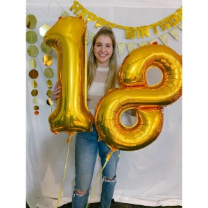 Balon din Folie Metalizata Flippy, Figurina Cifra, Tema Aniversare 80 cm, Ambalaj Individual, Pai inclus, Umflare cu Aer sau Heliu, Auriu, Cifra 8 - Img 5