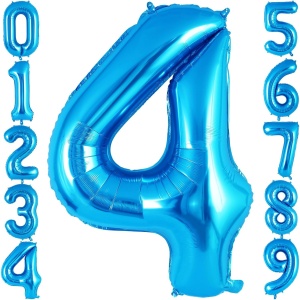 Balon din Folie Metalizata, Flippy, Figurina Cifra, Tema Aniversare 80 cm, Ambalaj Individual, Pai inclus, Umflare cu Aer sau Heliu, Albastru, Cifra 4 - Img 7
