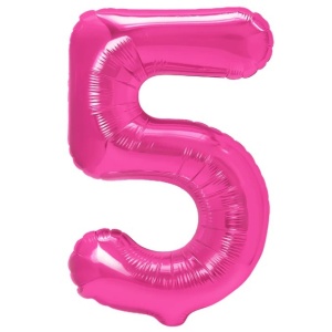 Balon din Folie Metalizata Flippy, Figurina Cifra, Tema Aniversare 80 cm, Ambalaj Individual, Pai inclus, Umflare cu Aer sau Heliu, Roz, Cifra 5 - Img 1