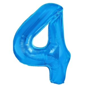 Balon din Folie Metalizata, Flippy, Figurina Cifra, Tema Aniversare 80 cm, Ambalaj Individual, Pai inclus, Umflare cu Aer sau Heliu, Albastru, Cifra 4 - Img 1