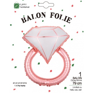 Balon din Folie Metalizata, Flippy, Figurina Inel de Logodna, Model Diamant, Tema Nunta, 60 cm, Ambalaj Individual, Pai Inclus, Umflare cu Aer sau Heliu, Roz - Img 6