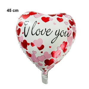 Balon din Folie Metalizata, Flippy, Figurina Inimioara, Model I LOVE YOU, Tematica Iubire, 45 cm, Ambalaj Individual, Pai Inclus, Umflare cu Aer sau Heliu, Rosu - Img 2