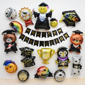 Balon din Folie Metalizata, Flippy, Figurina, Model Toca Congrats Grad, Tematica Absolvire, 66x66 cm, Ambalaj Individual, Pai Inclus, Umflare cu Aer sau Heliu, Negru - Img 8