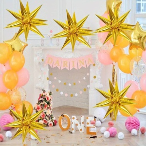 Balon din Folie Metalizata, Flippy, Figurina Stea 3D, 66 cm, Ambalaj Individual, Pai inclus, Umflare cu Aer sau Heliu, Auriu - Img 5