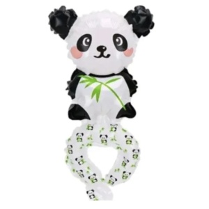Balon din Folie Metalizata, Flippy, Figurine Animalute, Tip Bratara, Model Panda, 13 x 35 cm, Ambalaj Individual, Pai Inclus, Umflare cu Aer sau Heliu, Alb/Negru - Img 3