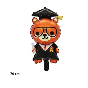 Balon din Folie Metalizata, Flippy, Figurine, Model Ursulet Absolvent, 70 cm, Ambalaj Individual, Pai Inclus, Umflare cu Aer sau Heliu, Maro Negru - Img 2