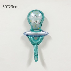 Balon din Folie Metalizata, Flippy, Mini Figurina, Model Suzeta, Tematica Gender Reveal, 23x50 cm, Ambalaj Individual, Pai Inclus, Umflare cu Aer sau Heliu, Albastru - Img 2