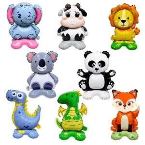 Balon din Folie Metalizata, Flippy, Mini Figurine Animalute, Model Koala, Tematica Aniversare, 38x58 cm, Ambalaj Individual, Pai Inclus, Umflare cu Aer sau Heliu, Multicolor - Img 3