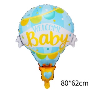 Balon din Folie Metalizata, Flippy, Mini Figurine, Model Balon cu Aer Cald Baietel, Tematica Welcome Baby, 80x62 cm, Ambalaj Individual, Pai Inclus, Umflare cu Aer sau Heliu, Albastru - Img 2