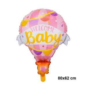Balon din Folie Metalizata, Flippy, Mini Figurine, Model Balon cu Aer Cald Fetita, Tematica Welcome Baby, 80x62 cm, Ambalaj Individual, Pai Inclus, Umflare cu Aer sau Heliu, Roz - Img 7