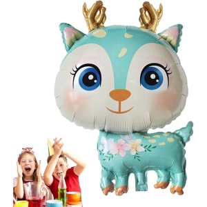 Balon din Folie Metalizata, Flippy, Mini Figurine, Model Cerb, Tematica Aniversare, 49x74.5 cm, Ambalaj Individual, Pai Inclus, Umflare cu Aer sau Heliu, Albastru - Img 9