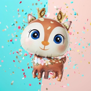 Balon din Folie Metalizata, Flippy, Mini Figurine, Model Cerb, Tematica Aniversare, 49x74.5 cm, Ambalaj Individual, Pai Inclus, Umflare cu Aer sau Heliu, Maro - Img 2