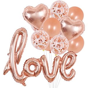 Balon din Folie Metalizata, Flippy, Model Love scris de mana, 102x65 cm, Tematica Ziua Îndrăgostiților, Ambalaj Individual, Pai Inclus, Umflare cu Aer sau Heliu, Rose Gold - Img 2