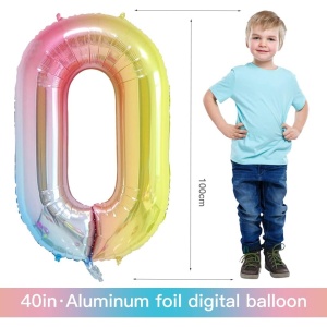 Balon din Folie Metalizata Gradient Flippy, Figurina Cifra, Tema Aniversare 100 cm, Ambalaj Individual, Pai inclus, Umflare cu Aer sau Heliu, Multicolor, Cifra 0 - Img 5
