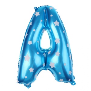 Balon Folie Metalizata Litera A, Flippy, 40 cm, Cu Imprimeu Stelute, Umflati cu Heliu sau Aer, Ambalaj Individual, Pai inclus, Albastru - Img 1