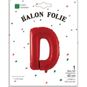 Balon Folie Metalizata Litera D, Flippy, 40 cm, Umflati cu Heliu sau Aer, Ambalaj Individual, Pai inclus, Rosu - Img 2