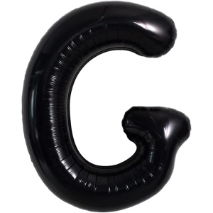 Balon Folie Metalizata Litera G, Flippy, 40 cm, Umflati cu Heliu sau Aer, Ambalaj Individual, Pai inclus, Negru