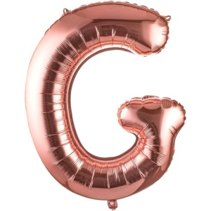 Balon Folie Metalizata Litera G, Flippy, 80 cm, Umflati cu Heliu sau Aer, Ambalaj Individual, Pai inclus, Rose Gold - Img 1