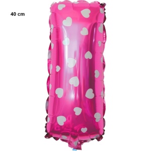 Balon Folie Metalizata Litera I, Flippy, 40 cm, Cu Imprimeu Inimioare, Umflati cu Heliu sau Aer, Ambalaj Individual, Pai inclus, Roz - Img 2