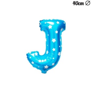 Balon Folie Metalizata Litera J, Flippy, 40 cm, Cu Imprimeu Stelute, Umflati cu Heliu sau Aer, Ambalaj Individual, Pai inclus, Albastru - Img 3