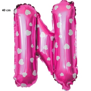 Balon Folie Metalizata Litera N, Flippy, 40 cm, Cu Imprimeu Inimioare, Umflati cu Heliu sau Aer, Ambalaj Individual, Pai inclus, Roz - Img 2