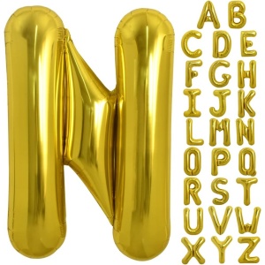 Balon Folie Metalizata Litera N, Flippy, 40 cm, Umflati cu Heliu sau Aer, Ambalaj Individual, Pai inclus, Auriu - Img 5