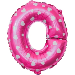 Balon Folie Metalizata Litera O, Flippy, 40 cm, Cu Imprimeu Inimioare, Umflati cu Heliu sau Aer, Ambalaj Individual, Pai inclus, Roz - Img 1