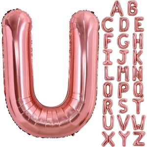 Balon Folie Metalizata Litera U, Flippy, 80 cm, Umflati cu Heliu sau Aer, Ambalaj Individual, Pai inclus, Rose Gold - Img 4