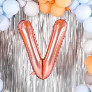 Balon Folie Metalizata Litera V, Flippy, 80 cm, Umflati cu Heliu sau Aer, Ambalaj Individual, Pai inclus, Rose Gold - Img 7