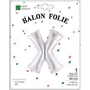 Balon Folie Metalizata Litera X, Flippy, 40 cm, Umflati cu Heliu sau Aer, Ambalaj Individual, Pai inclus, Argintiu - Img 2