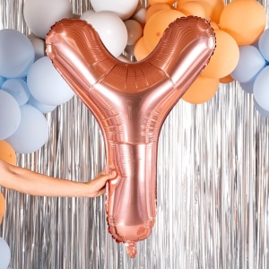Balon Folie Metalizata Litera Y, Flippy, 80 cm, Umflati cu Heliu sau Aer, Ambalaj Individual, Pai inclus, Rose Gold - Img 2